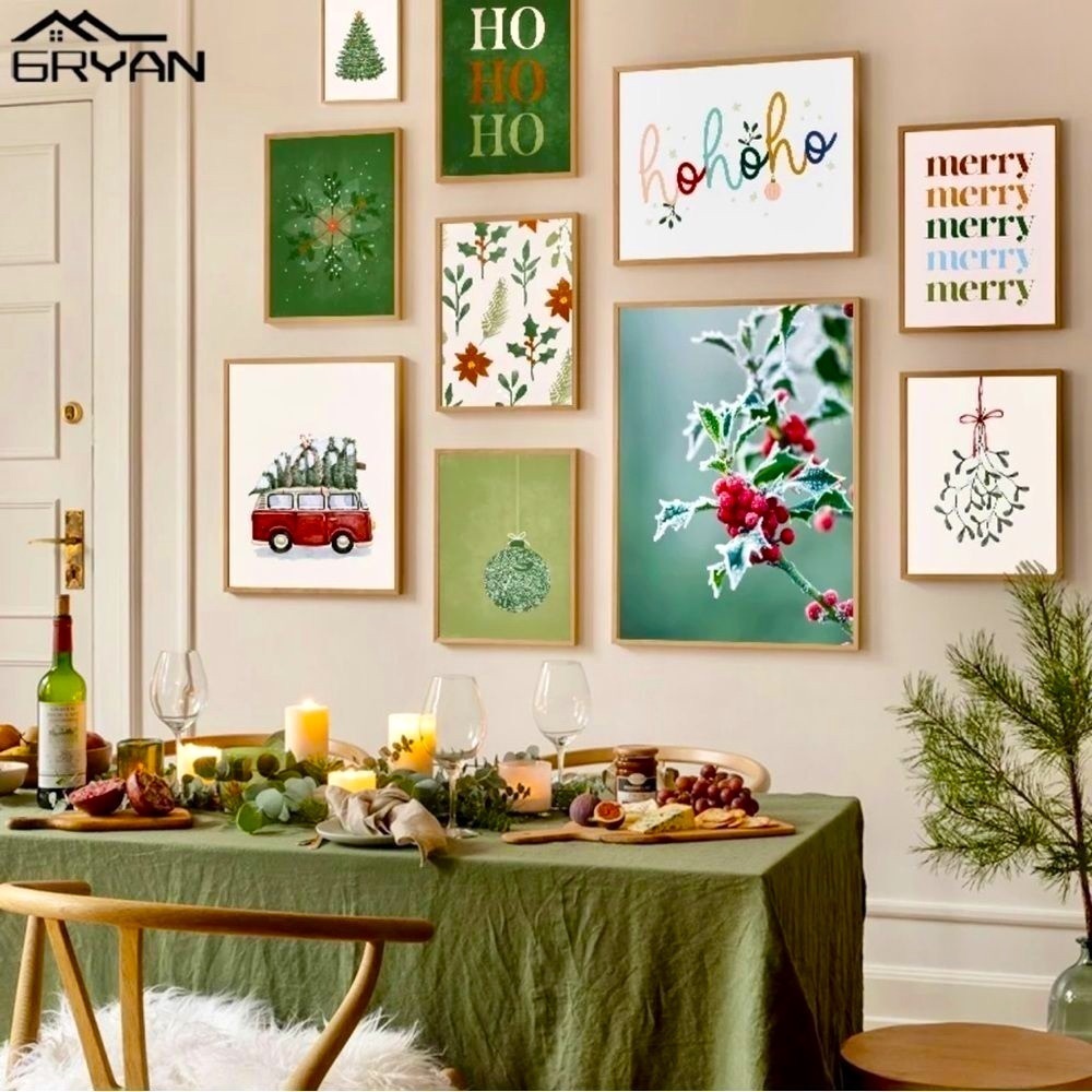 Set 5 Merry Christmas SANTA CLAUS Holidays Tree Letter Wall Art Print Home Decor